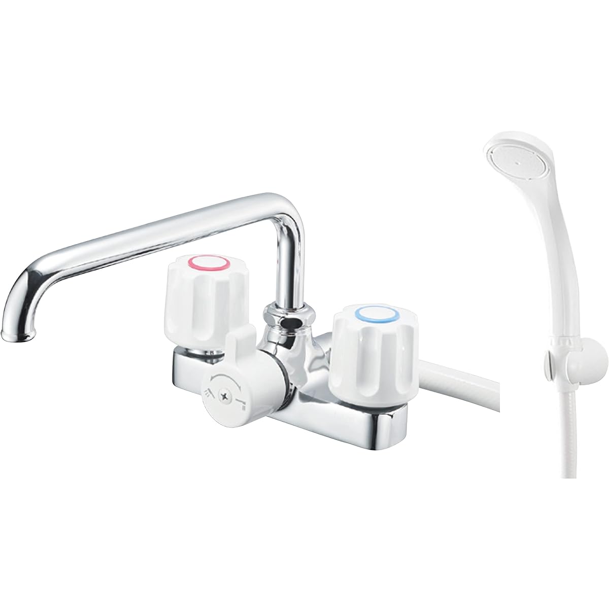 SANEI Two Valve Deck Shower Mixing Faucet, Hose Length 1.6M, Piping Pitch 120mm, For General Areas and Cold Regions, SK710-W-13, Silver