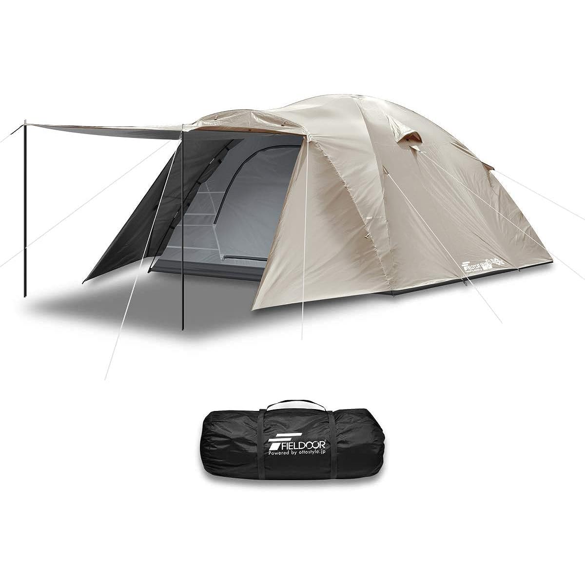 FIELDOOR Field Camp Dome 300 with fly sheet, pegs + rope + pole + carry bag, for 4 to 6 people, UV protection, water resistant, silver coating, canopy, easy