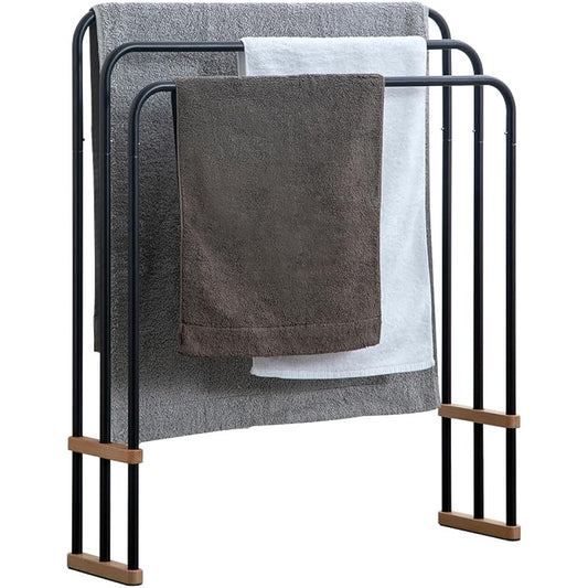 IRIS OHYAMA Towel stand that can be dried from the side Designed to be foldable when not in use for easy storage Natural wood design that blends well into your interior Black