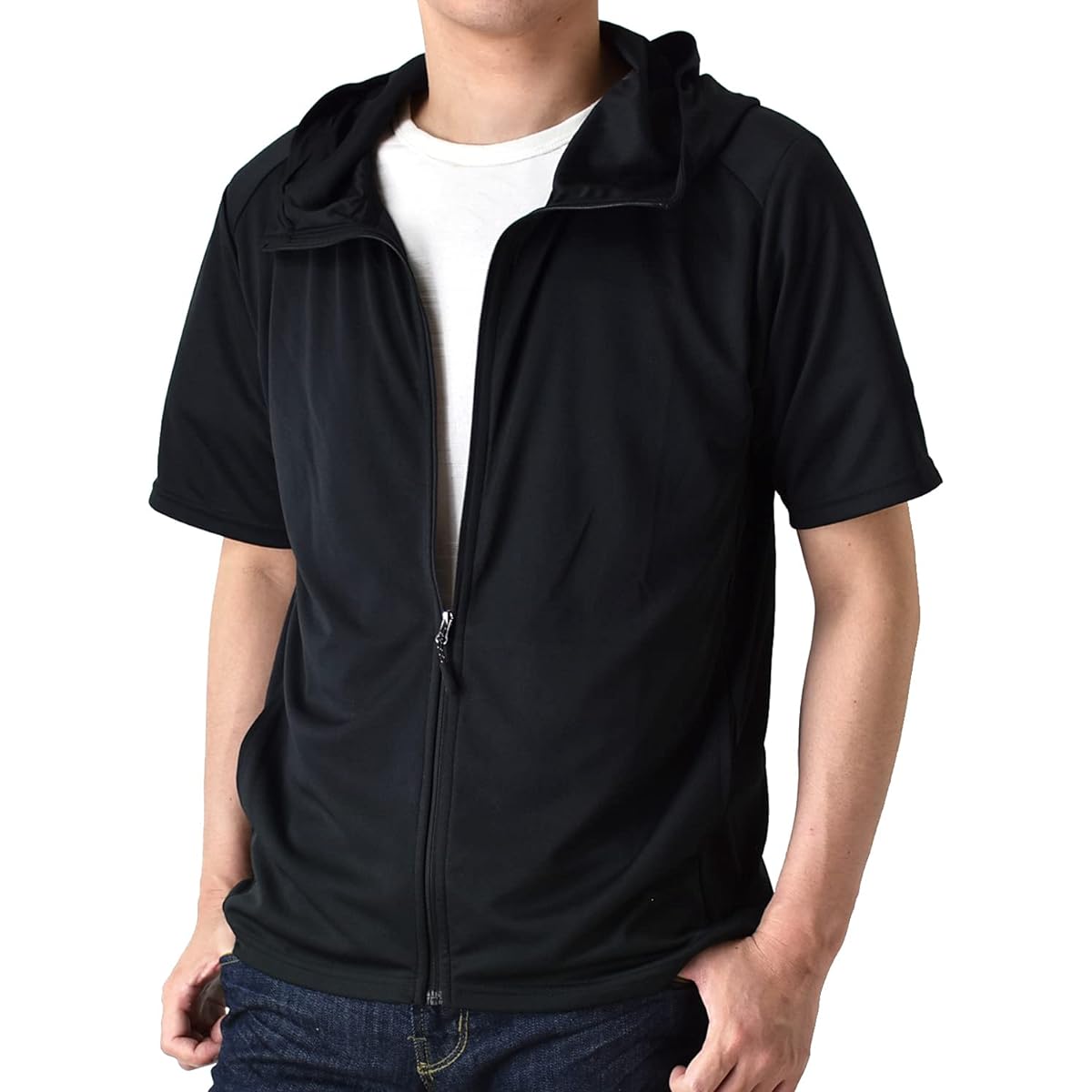 (Arona) ARONA Parka, Short Sleeve, Men's, Thin, Cool, DRY Stretch, Cool to the Touch, Sweat Absorbent, Quick Drying, Zip Parka/Y