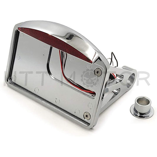 HTT Motorcycle Chrome Side Mount Flat License Plate Bracket with LED Taillight Brake Light 1" Axle for Harley Suzuki Honda Kawasaki Yamaha Cruiser