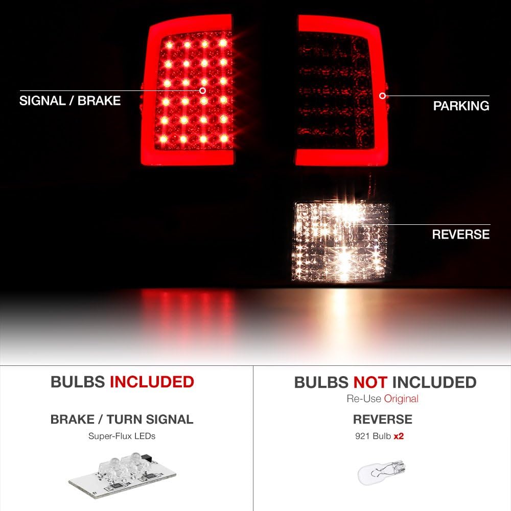 VIPMOTOZ 2009- 2018 DODGE RAM 1500 2500 3500 Compatible with the White Model OLED Neon Tube LED Tail Brake Light Brake Light Howjin Grand Pass Assembly Driver and Pair for the Leisur