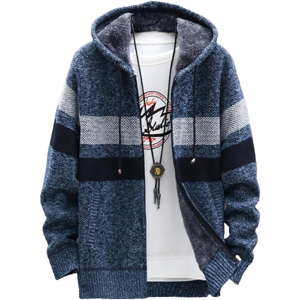 [Ganata] [Choose from a wide variety of 3 designs] Knit hoodie, men's, knit fleece, brushed lining, cold protection, hooded, zip-up outerwear
