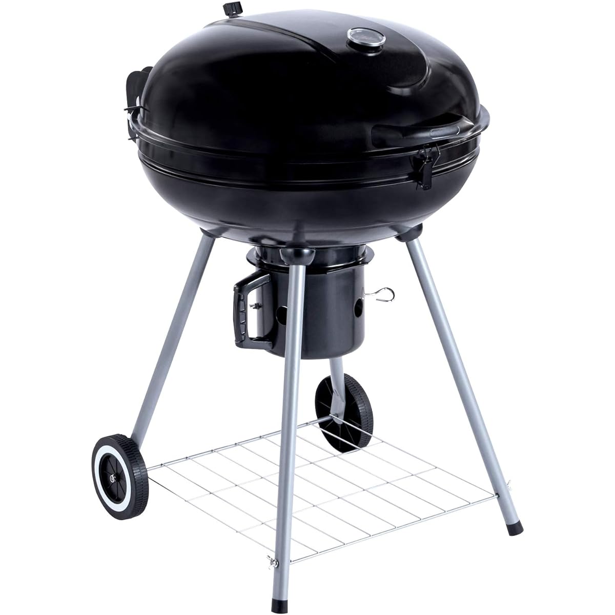 MRG [Thermometer with Lid] Improved Barbecue Stove, Round, Large, For 4-6 People, Steaming, Smoking, 4-point Support, Japanese Instruction Manual Included, BBQ Grill Stove, Smoke with Lid (Black)