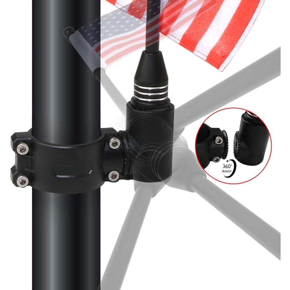 PLUSUTV High Endurance Flag Paul Holder 2 pieces 360 ° Adjustable Bracket mount Polaris RZR RANGER CAN AM 1.75-2 Intilor Bar Flag Pole Set US flag Black aluminum alloy