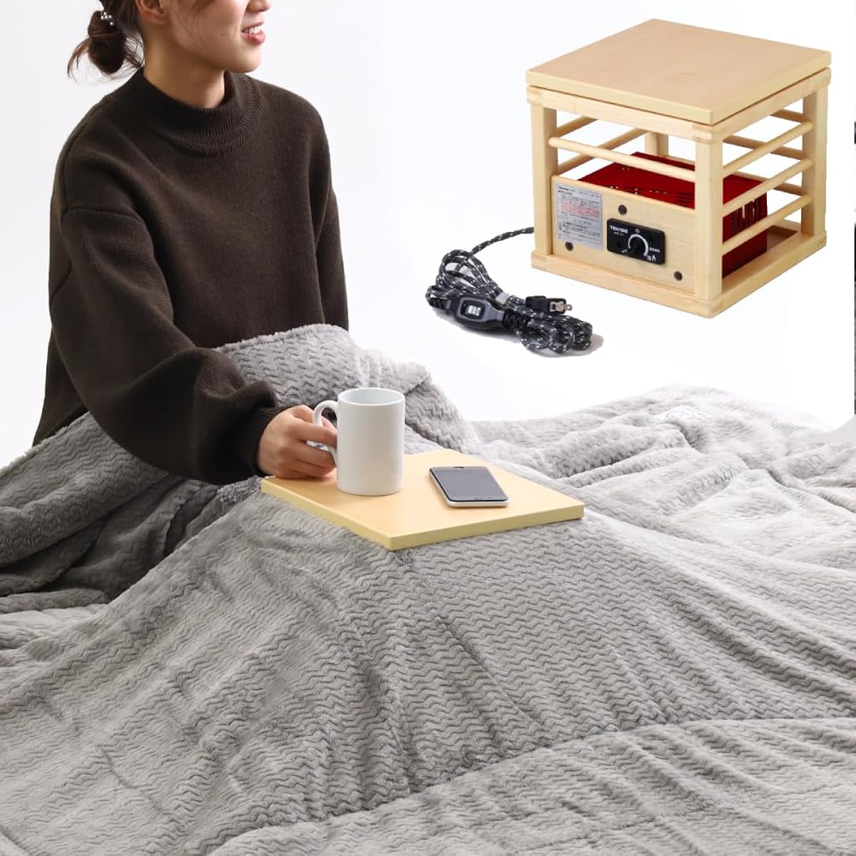 searhestars Kotatsu for one person Korche heater Kotatsu table for living alone With top plate Energy saving Temperature control function Kotatsu Anka foot heater Mini stove Foot warmer For sleeping Cold protection Saving Energy saving Natural