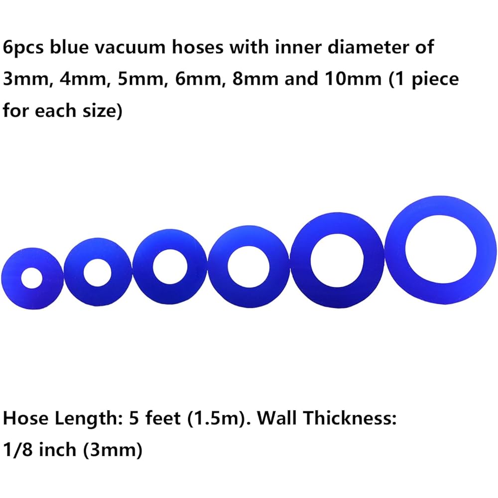 UCREATIVE 5 feet High -performance automobile silicon vacuum tube hose line kit Inner diameter 3mm 4mm 6mm 8mm 8mm (blue) 6 pieces