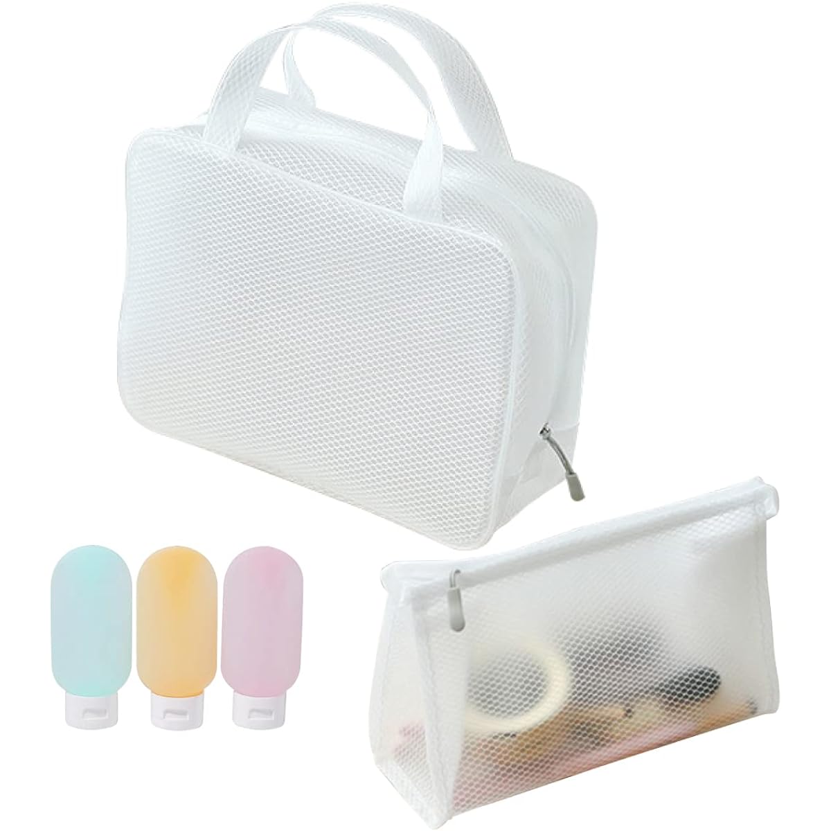 Fureribi Pool Bag, Bath Bag, Swimming Bag, Large and Small, 2-Piece Set, Includes Refillable Bottle, Waterproof, Transparent, Sauna Bag, Hot Spring Bag, Handbag, Portable, For Travel