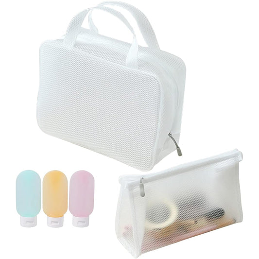 Fureribi Pool Bag, Bath Bag, Swimming Bag, Large and Small, 2-Piece Set, Includes Refillable Bottle, Waterproof, Transparent, Sauna Bag, Hot Spring Bag, Handbag, Portable, For Travel