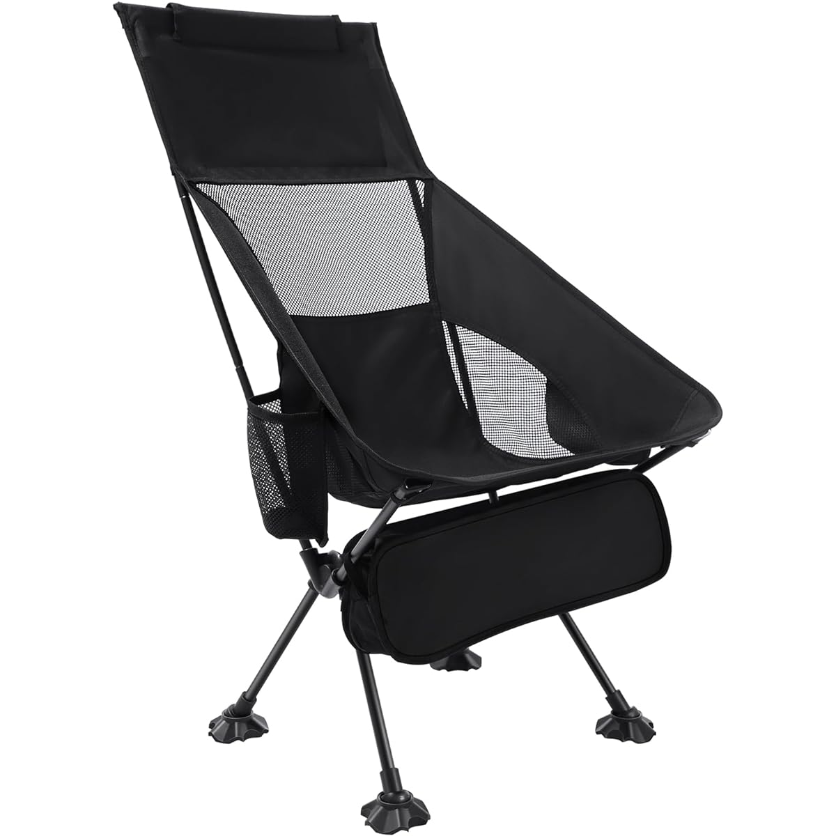 B2Jiu Outdoor Chair Camping Chair Ultra Light Folding Compact Bonfire Chair Low Chair Easy to Carry Grand Chair [Cup Holder Side Pocket Non-Slip Leg Cover] Outdoor/Climbing/Fishing/Camping/Cherry Blossom Viewing (High Back)