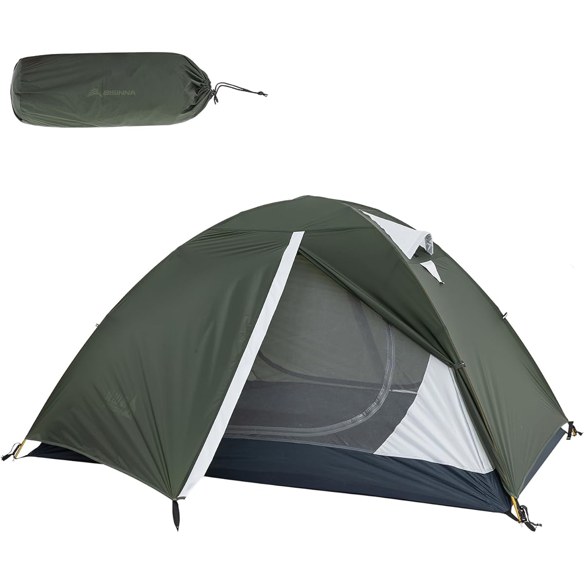 BISINNA Tent, Touring Dome, Solo, Camping, Outdoor, Climbing, Disaster Prevention, Bicycle Loading, Double Layer, Free Standing, For 1-2 People, Water Pressure Resistance 2000mm, Lightweight, Compact, Windproof, Ventilation, Easy to Set Up, Storage Bag +