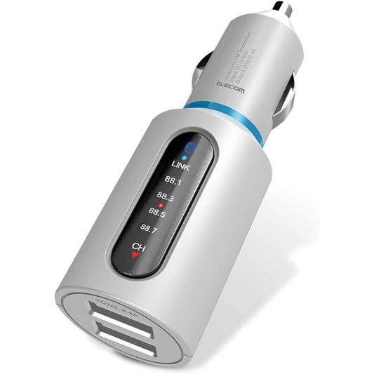 ELECOM FM Transmitter/Bluetooth/With 2 USB ports/3.4A/White