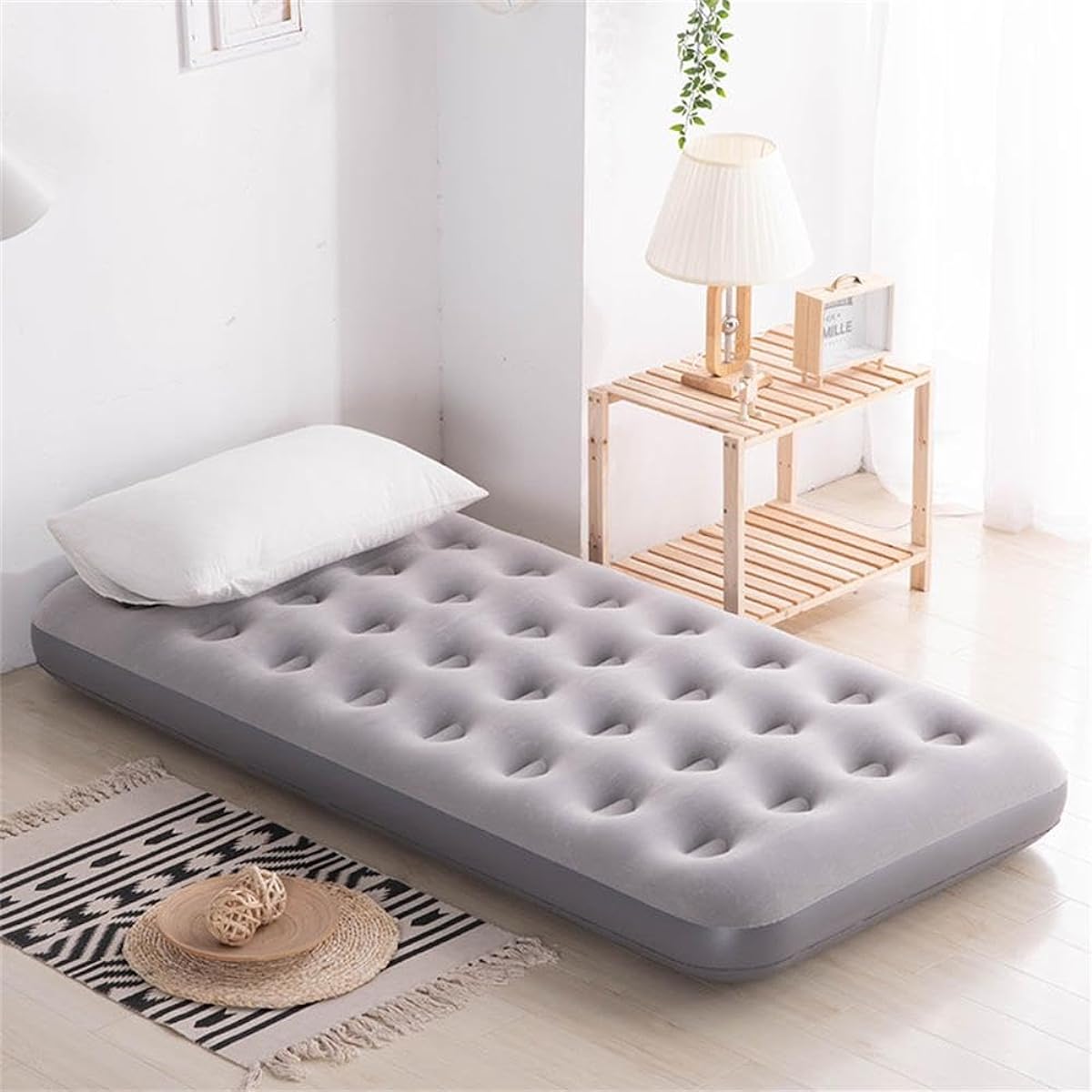Air Bed Compact Air Mat Air Mattress Camping Mat Single Air Bed 191 x 72 x 22 cm Car Electric Pump with Pillow for Camping Air Mat Air Mattress Spare Bed for Guests Camping Outdoor Disaster Prevention For Napping Load Capacity 300kg (Light Gray/Dark Gray