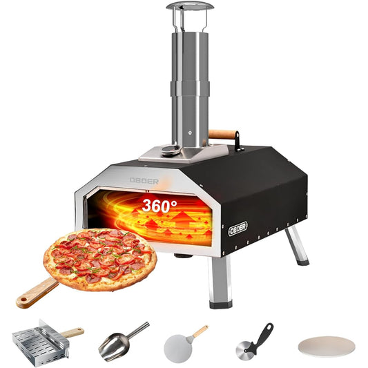 Pizza Oven, Meulbaty Pellet Pizza Oven Portable Pizza Pot Built-in Thermometer Pizza Cutter [18 Month Warranty] Pizza Pot Outdoor