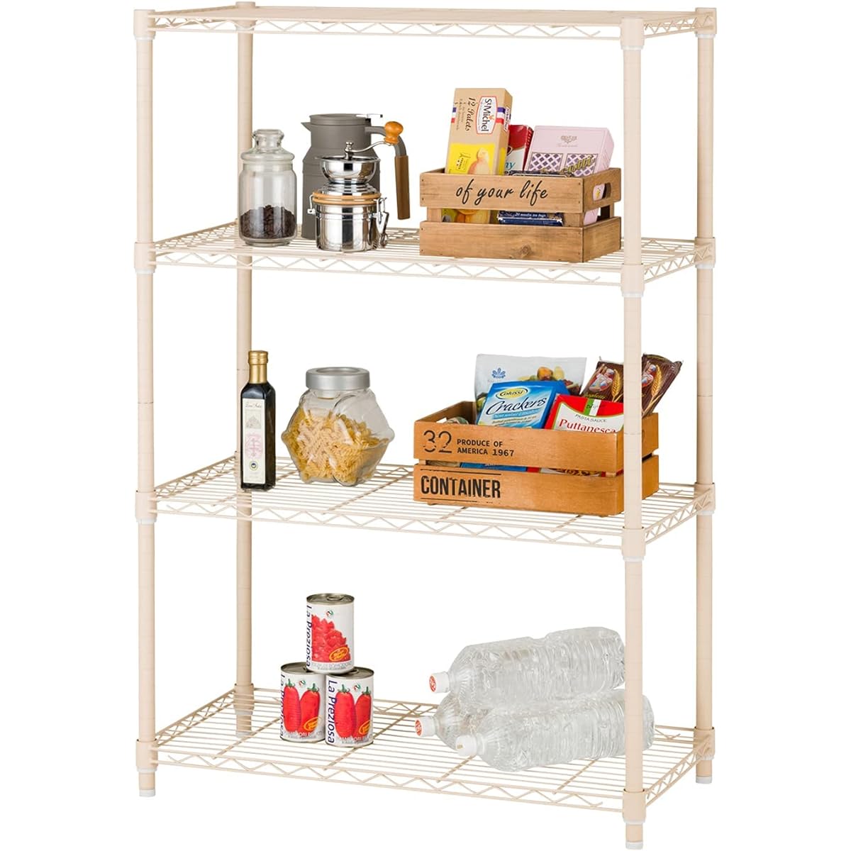 Doshisha Luminous Latte Storage Rack, Beige, 4 Tiers, Width 80 Stylish and Cute Gentle color that blends in with your room Steel Rack Shelf Overall Load Capacity 320kg Width 81 x Depth 41 x Height 121cm Water and Scratch Resistant Kitchen Rack Pole Diame