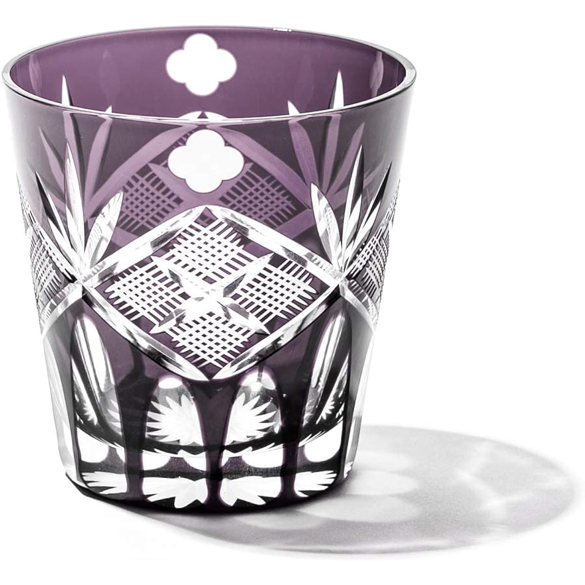 [Taimuro Kobo Official] Edo Kiriko Yotsuba Genroku Crest Tenkai Old Glass (Edo Purple) TB90625-4M Wooden Box Made in Japan