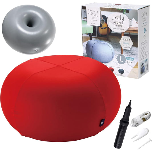 SPICE OF LIFE Donut Ball Jelly Pouf Stool Red L Size 55cm Donut Cushion Balance Ball Anti-Burst Air Pump YDLZ2055RD