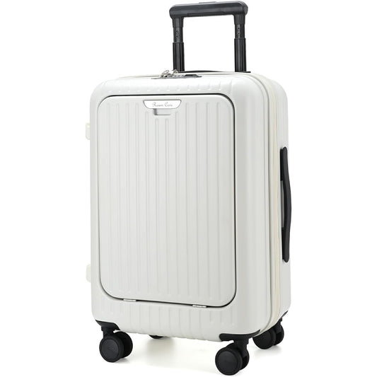 [Roam.Cove] Expanded Suitcase, Lightweight, Carry-on, Carry Case, Carry Bag, Quiet, Business, Front Open, Hinomoto Casters, TSA Lock, Business Trip, Simple, Stylish, RC-SU058 (White - Optimal Evolution, Approx. 39L (When Expanded), 2~3 Nights)