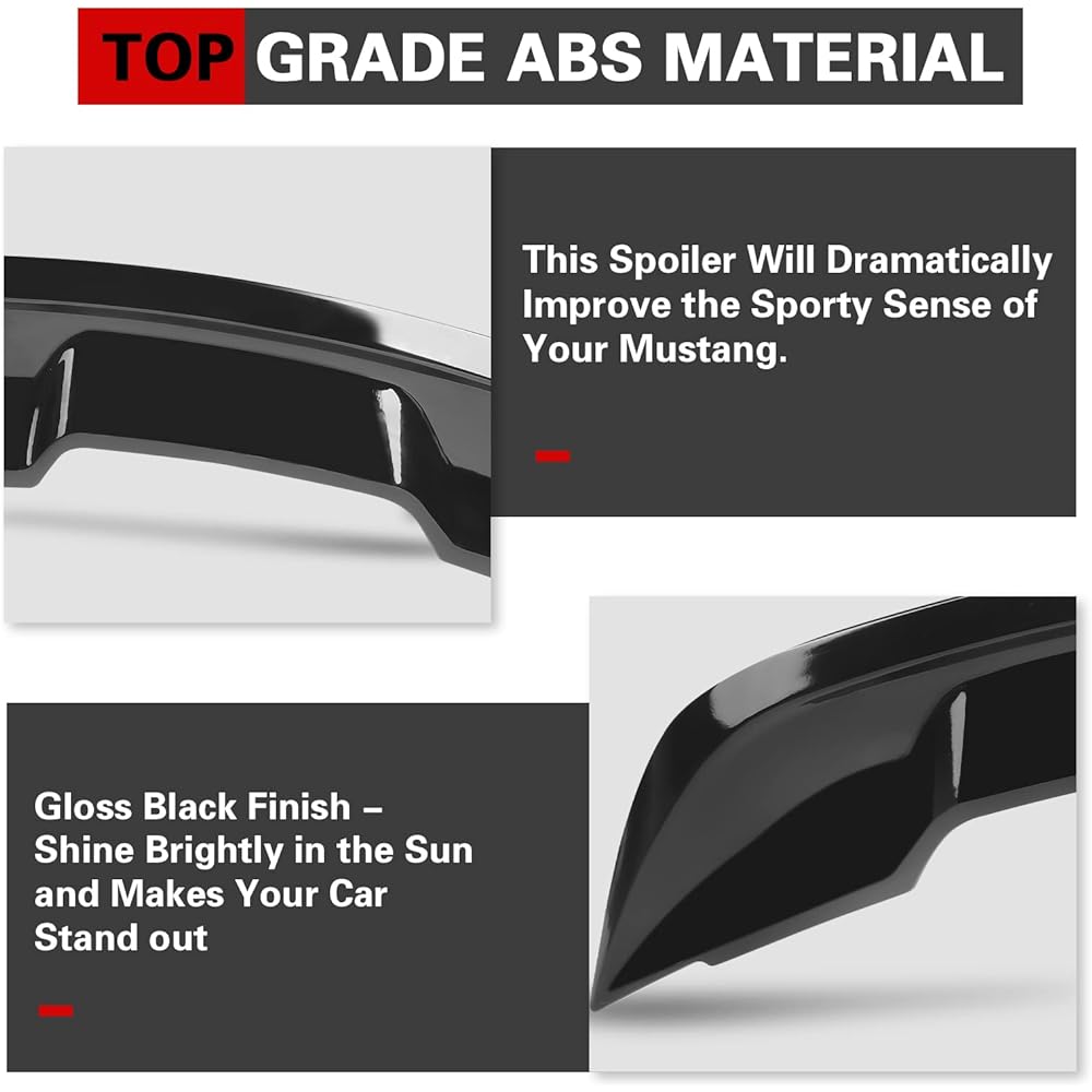 KKONEAUTO Mustang Spoiler GT Wing 2015-2022 Mustang Coupe 2DR, GT350 Style Rear Trunks Polar Black