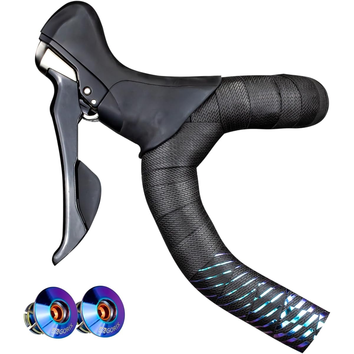 GORIX Bar Tape Bicycle Road Bike Oil Slick Pattern 2 Colors Black Handlebar Tape Grip Anti-Slip Customized Shock Absorption Simple Design Screw End Cap Oil Slick (Gscale)