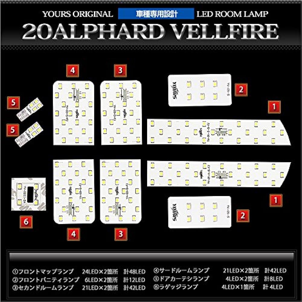 YOURS Toyota 20 series Alphard Vellfire ANH20W ANH25W GGH20W GGH25W ATH20W Compatible with early model and late model (with dimming adjustment) Specially designed LED room lamp set (with special tool) ymm606-0833 [2] M
