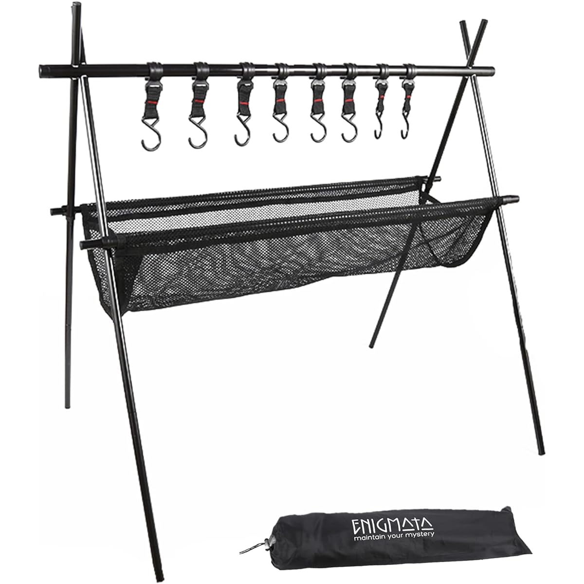 ENIGMATA Outdoor Hanging Rack, Net Hanger Rack, Lantern Pole, Lantern Stand with Hook, Foldable, Compact, Ultra Lightweight, Aluminum Alloy, Includes Pocket, Storage Bag Included, Camping Equipment, Picnic