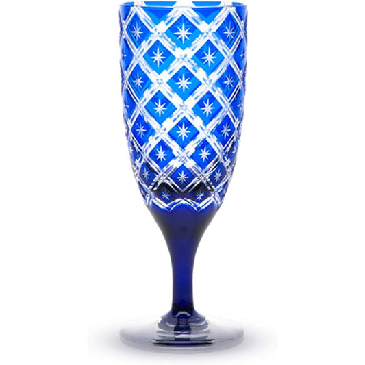 Sumida Edo Kirikokan Free: KW-611 Hirota Glass Craft Stacked Arrows and Stars Sparkling Sake Glass Indigo 180ml φ6.0xH11.5cm (232926)