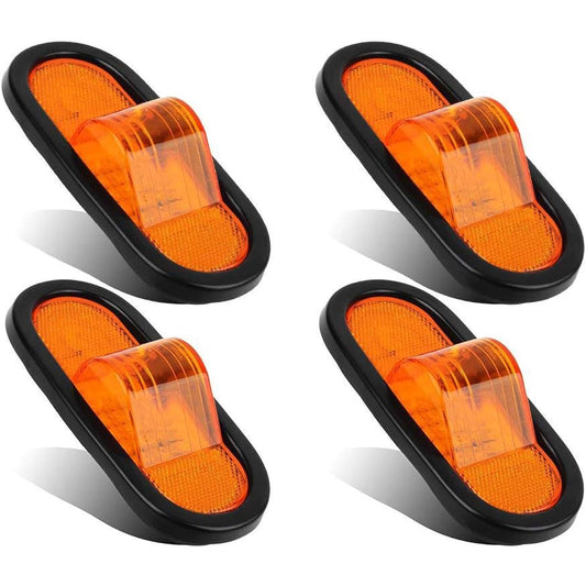 PARTSAM 4 pieces 6 -inch mid woin car amber marker light rubber mount LED24 Reflective universal sealed amber LED 6 inch oval truck semi -trailer Marker lightlight reflection light