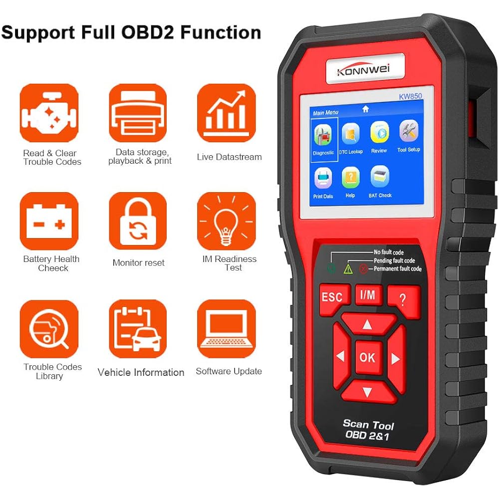 Obd2 Scanner, Auto Diagnostic Code Scanner KW850 Pro Universal Car Engine Scanner OBD Scanner Tool Check Engine Light All OBD II Car Code Reader Since 1996 [2018 Upgraded Exclusive Version] KW850 Pro 4333089962