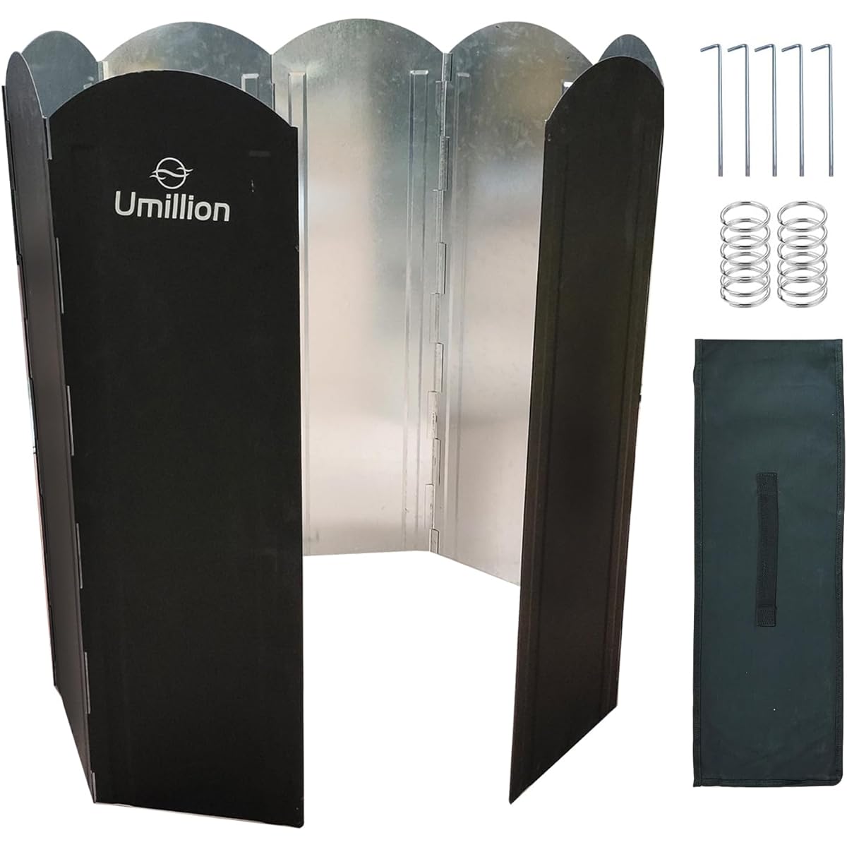 Umillion Windscreen Reflector Bonfire Windshield Camping Windbreak 50cm 60cm 70cm Large Windshield Board Reflective Board 8 Pieces Connected Galvanized Steel Plate Windproof Windscreen Outdoor Camping One Side Black For Bonfire Stand Barbecue One Side Bl