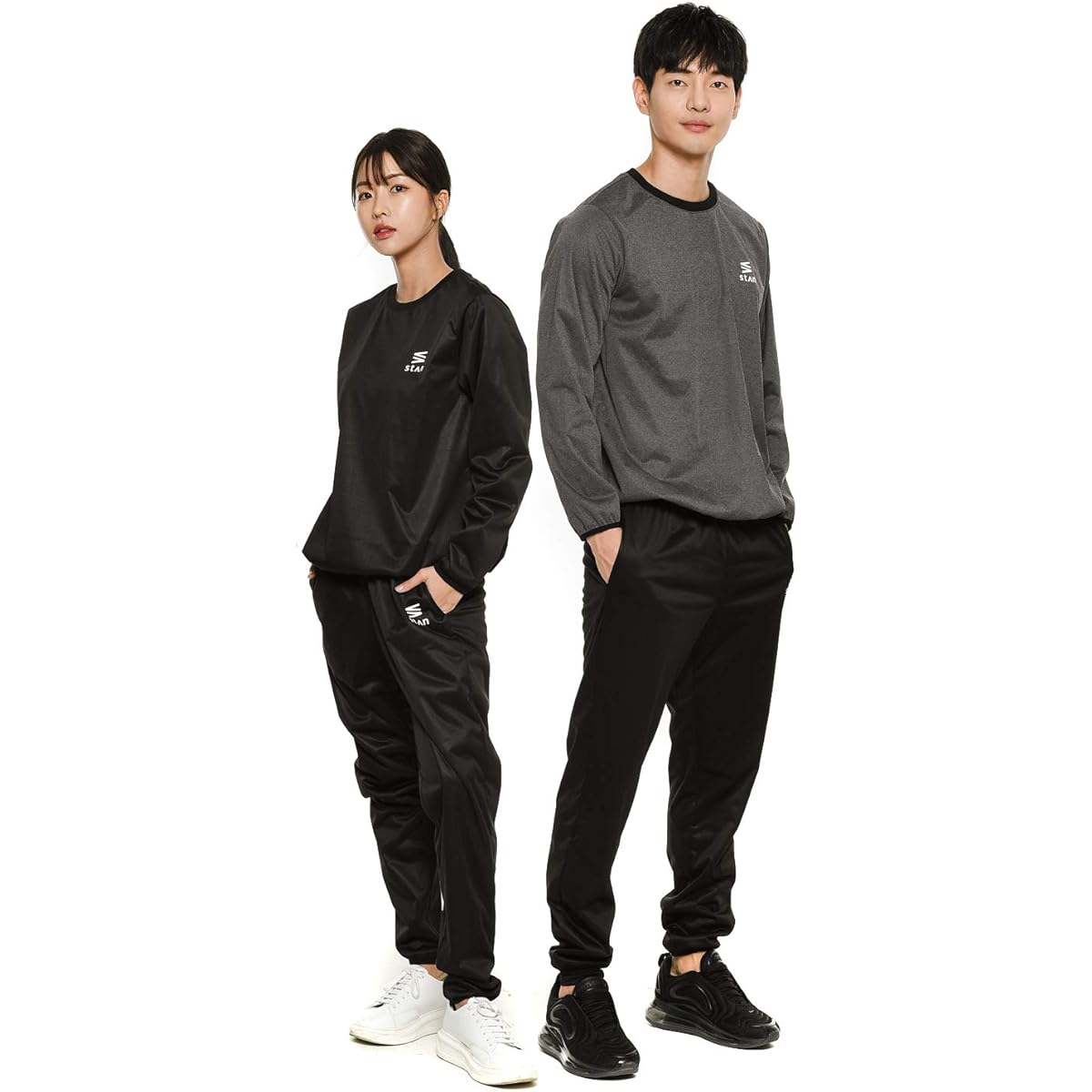 [No. 1 sweating power] stan sauna suit for men and women, diet [sauna suit designed by a sports trainer] Washable, stylish, large size, unisex, windbreaker, top and bottom set [round neck]