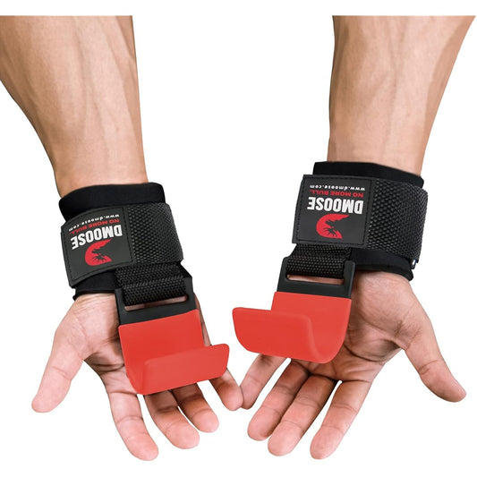 DMoose Weightlifting Hook Grip - 8mm Thick Padded Neoprene, Double Stitching, Anti-Slip Coating - Ensure Grip and Reach Your Goals Flat Hook Black (Flat Hook)