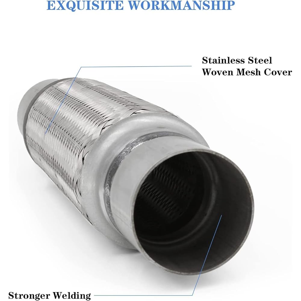 RP REMARKABLE POWER RK7542 Exhaust Flex Pipe 2.25 inch x 10 -inch high durable stainless steel 14 inch OL 2 packs