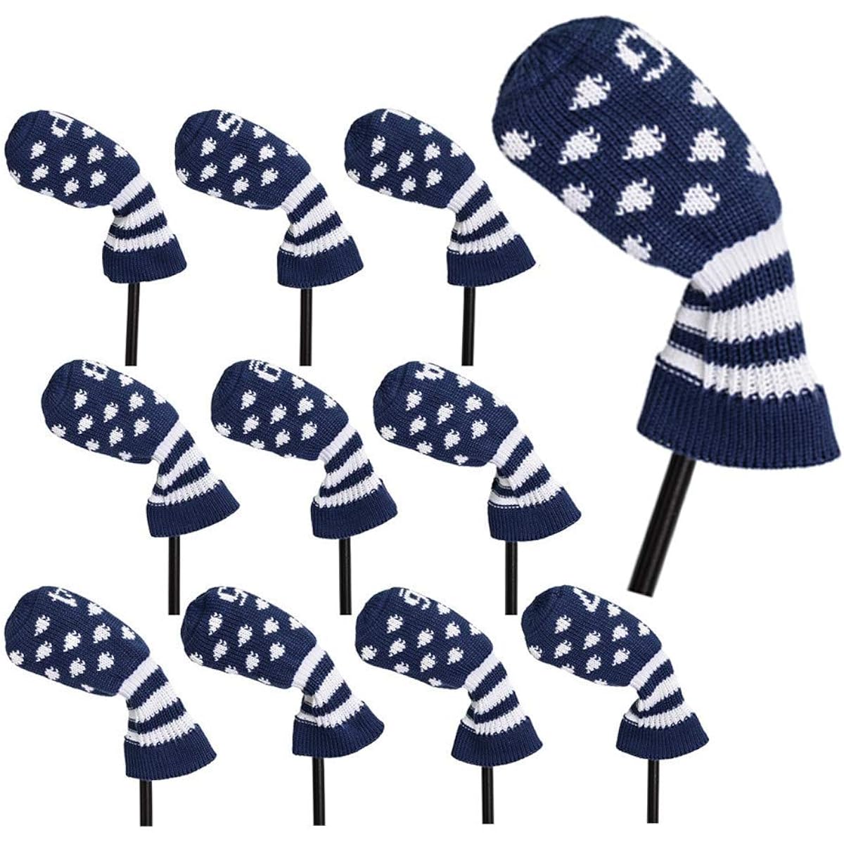 Sunbro Golf Knit Head Cover Iron Cover Golf Wedge Cover Head Cover Golf 11 Pieces/7 Pieces Navy (Iron Cover 11pcs)