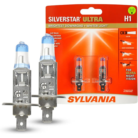 Sylvania -H1 Silverstar Ultra -High -performance Halogen Headlight Valve High Beam Low Row Rowm Fog Exchange Light Bulb The brightest white -light lower triband technology (2 light bulbs)