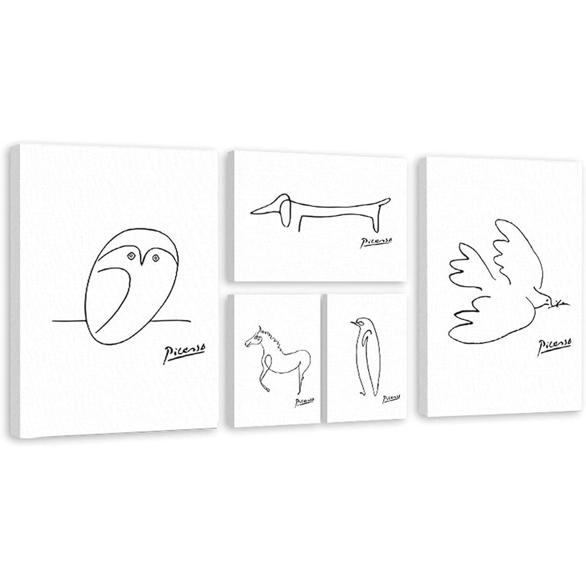 CREA Art Panel Picasso Set of 5 Wall Hanging Interior Painting Owl Modern Design Peace Pigeon Horse Dog Penguin