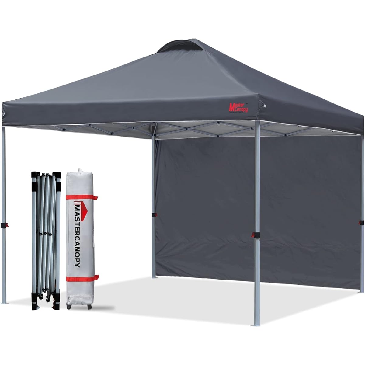 MASTERCANOPY One Touch Tarp Tent Side Sheet Set 2M/2.5M/3M 3 Level Adjustment Steel Frame Air Ventilation Water Resistant UV Protection Sunshade Sunshade Commercial Outdoor Use (Caster Bag Peg Rope Weight Bag Included) (3M, Deep Gray )