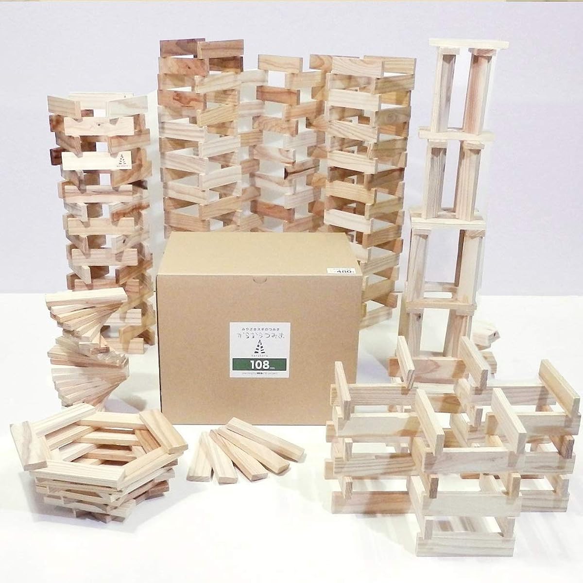 Karakara Tsumiki 108 (9 x 27 x 108 mm) 480 pieces educational toy domestically made unpainted wooden toy