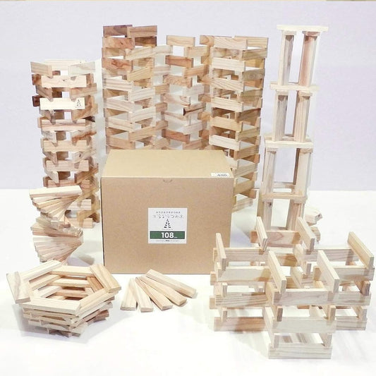 Karakara Tsumiki 108 (9 x 27 x 108 mm) 480 pieces educational toy domestically made unpainted wooden toy