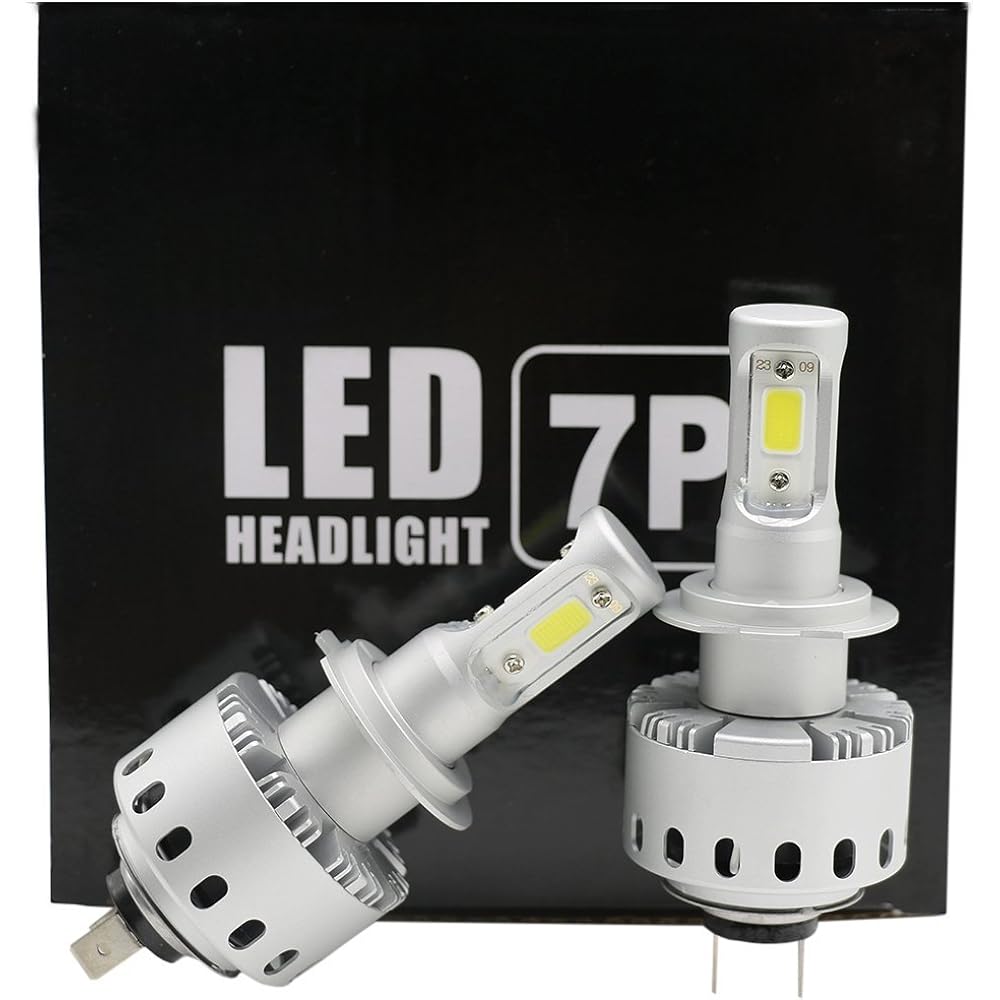 e-auto fun LED headlight/fog lamp one-touch installation H7 American Bridge Lux Equipped with 3 COB chips 6000LMX2 45WX2 6500K DC12V-24V White Set of 2 with one year warranty LM7PH70502