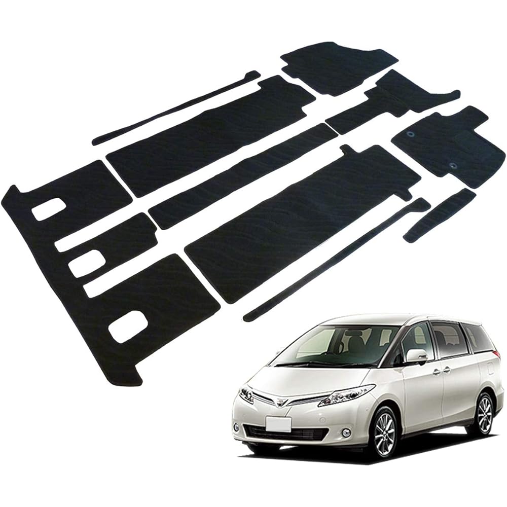 Fenice Car Mat Floor Mat Domestic Production (Toyota Estima 50 Series Late Model) <7 Seaters/Standard Specification> Wave Black Non-slip Shape Resistant Car Mat (Car Parts Specialty Store)