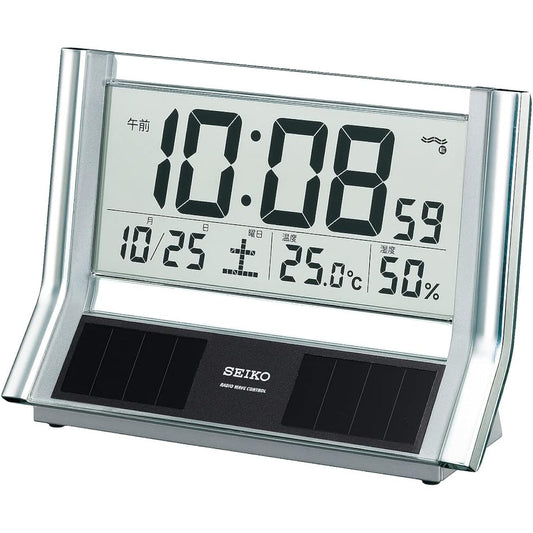Seiko Clock Table Clock Hybrid Solar Radio Digital Calendar Temperature Humidity Display Silver Metallic SQ690S SEIKO