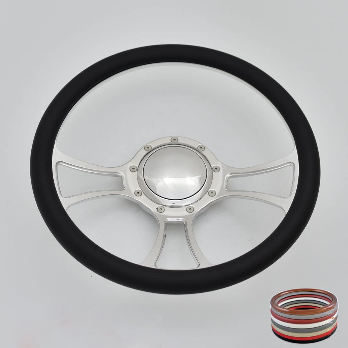 Flashpower 14 inch polished billet steering wheel half wrap and horn button black 121017-ch0