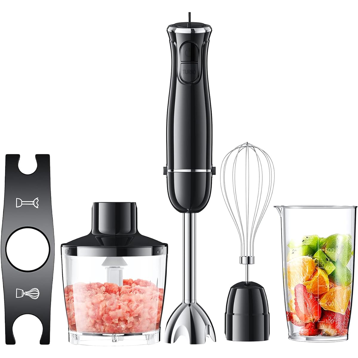 Turelar Hand Blender Multi-Stick Blender 800W Baby Food Can Crush Ice Food Processor Whisk Electric Slim Compact Food Mixer Handy Mixer Attachment 5 Roles Black