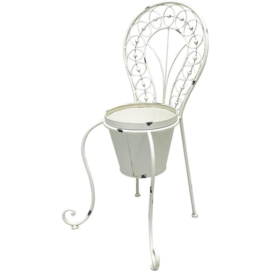 SPICE OF LIFE Pot Cover Chateau Iron Chair Pot Stand White Width 39cm Depth 32cm Height 72cm ACDT5040