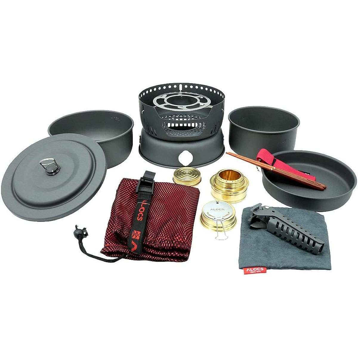 Alocs Camping pot set CW-C05 Camping cooker set For 2 to 4 people Alcohol burner (CW05 + additional chopsticks)