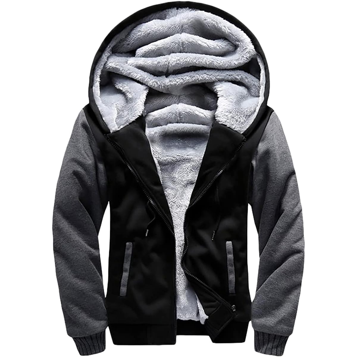 [Ganata] Boa Back Zip Up Parka Casual Sweatshirt Thick Jacket Hooded Outerwear Autumn Winter Plain Men's