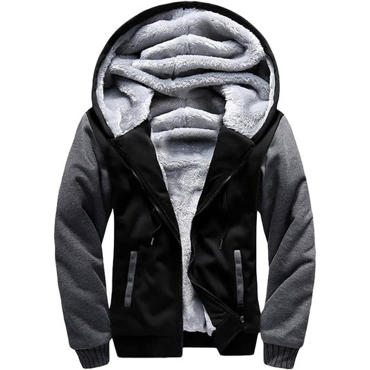 [Ganata] Boa Back Zip Up Parka Casual Sweatshirt Thick Jacket Hooded Outerwear Autumn Winter Plain Men's
