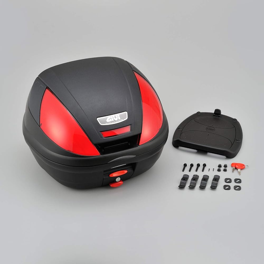 GIVI Motorcycle Rear Box Monolock 37L E370ND Unpainted Black Red Lens 68051