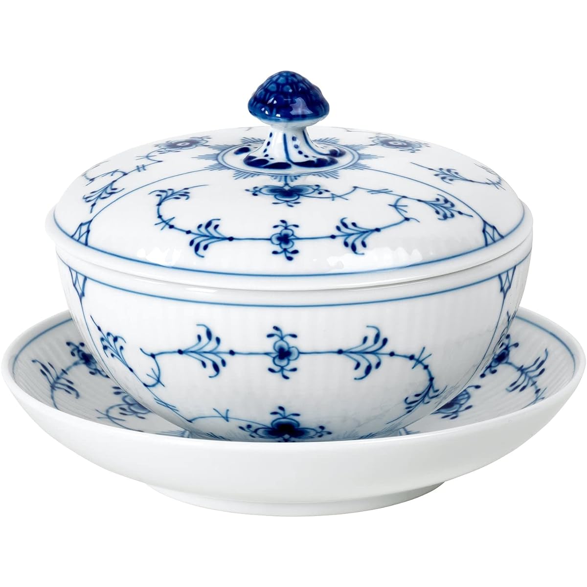 [Regular Imported Product] Royal Copenhagen Blue Fluted Plain Bowl (with Lid) 380ml & Saucer 1064774